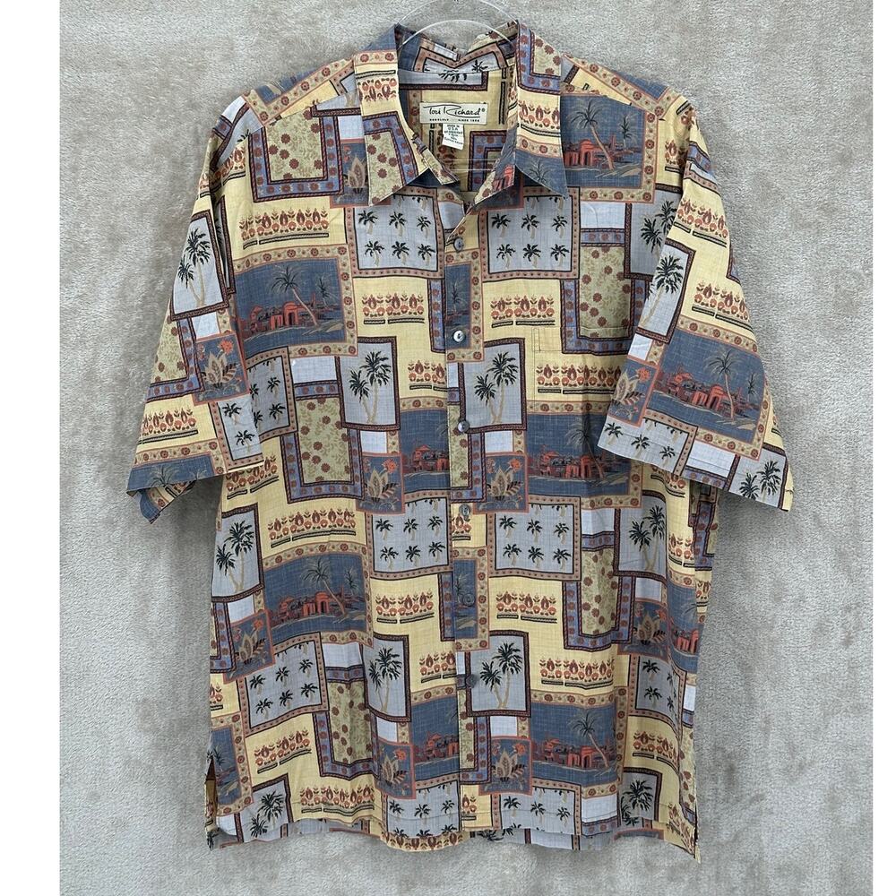 Tori Richard Shirt Mens Large Button Up Palm Tree Hawaiian Tropical Beach Summer